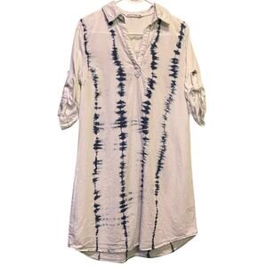 Given Kale Women’s Casual White and Blue Tie Dye Notched Collar Shirt Dress